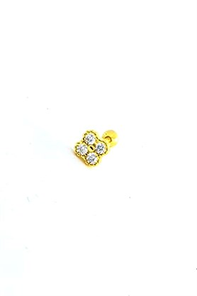 925ayar gümüş üzerine altın kaplama Zirkon taş detaylı Çiçek Figürlü Tragus Kıkırdak Piercing
