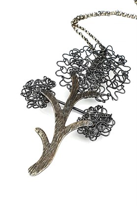 el işi tasarım ağaç figürlü gümüş yaka iğnesi broş ve kolye