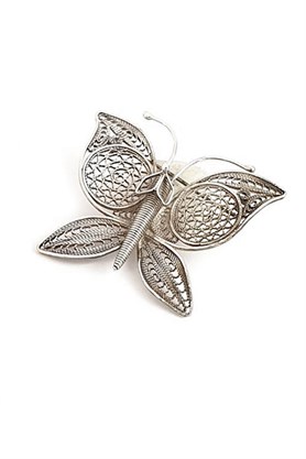 Kelebek figürlü telkari gümüş yaka iğnesi broş