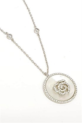 Sedef ve zirkon taşlı çiçekli gümüş bayan kolye 