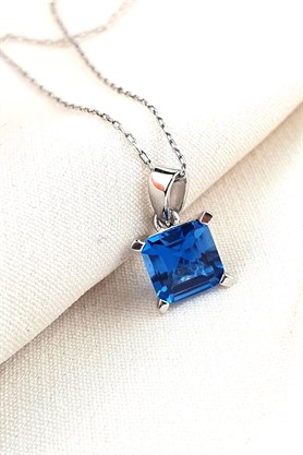Sky Diamond Blue Creative Sapphire 925 ayar Gümüş Lüks Kolye
