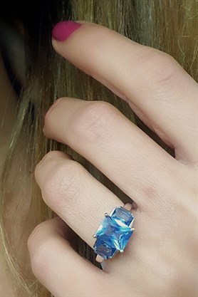 Sky Diamond Blue Creative Sapphire 925 ayar Gümüş Lüks Yüzük