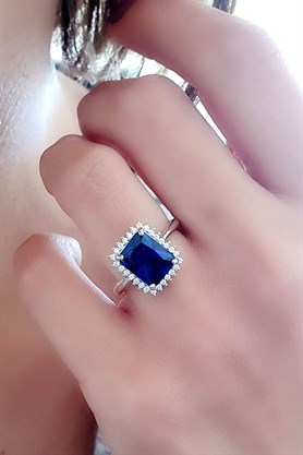 Sky Diamond Blue Creative Sapphire 925 ayar Gümüş Lüks Yüzük 
