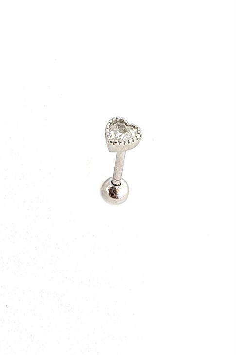 Zirkon Taş Detaylı Kalp Figürlü 925ayar Gümüş Tragus helix kikirdak piercing